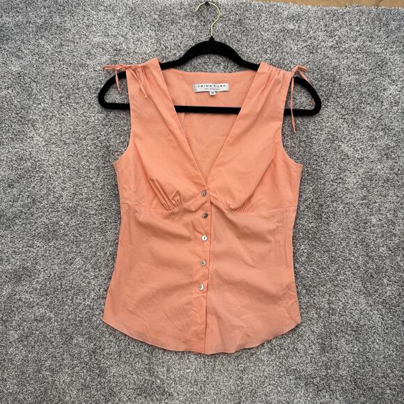 Trina Turk Blouse Womens Small Sleeveless Button Up Top Nylon Blend - Picture 1 of 7